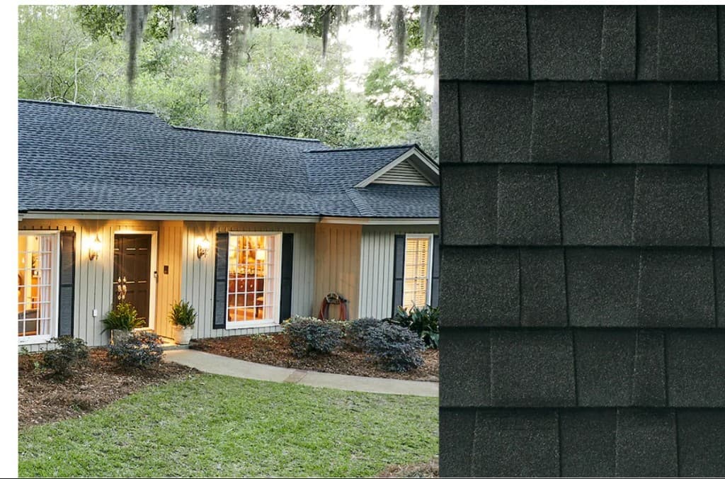 Real architectural asphalt shingles being installed on a steep-slope residential roof — actual product appearance varies by brand, line, and color